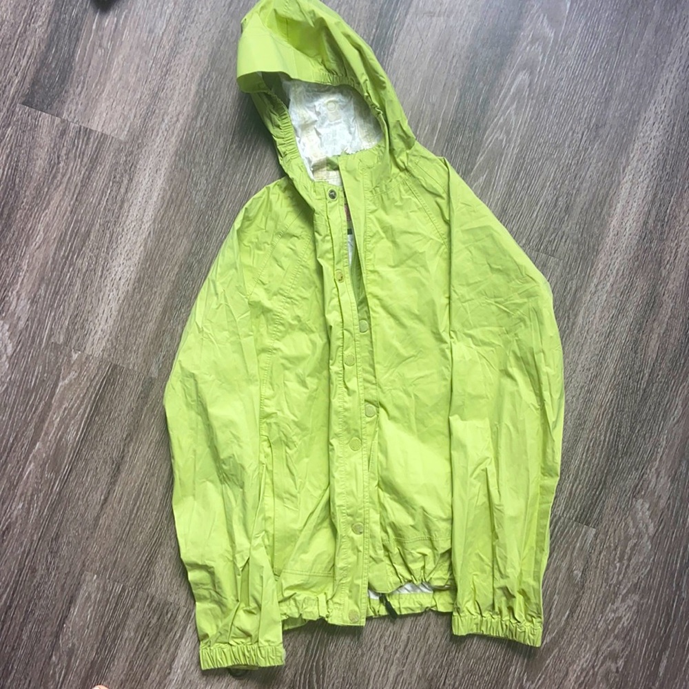 REI green raincoat